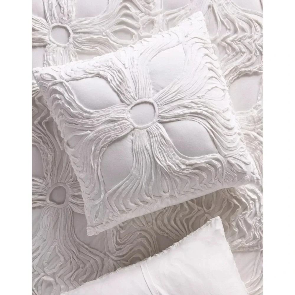 Anthropologie Pillow Sham‎ White Stacy EURO Floral Medallion Textured ONE